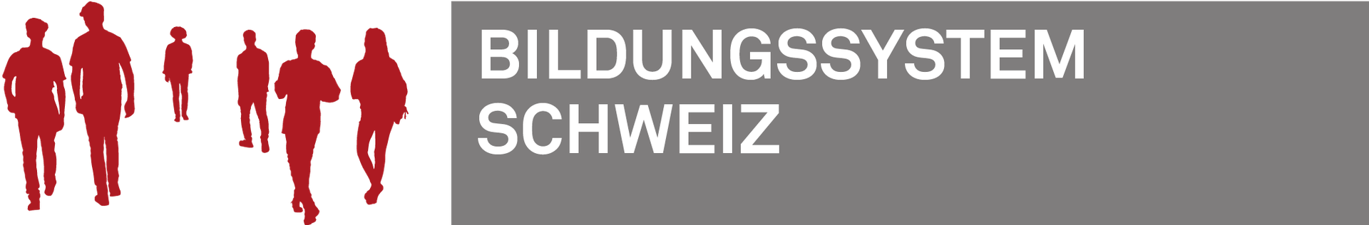 Umrisse von Schülerinnen und Schüler in rot, rechts daneben steht "Bildungssystem Schweiz"