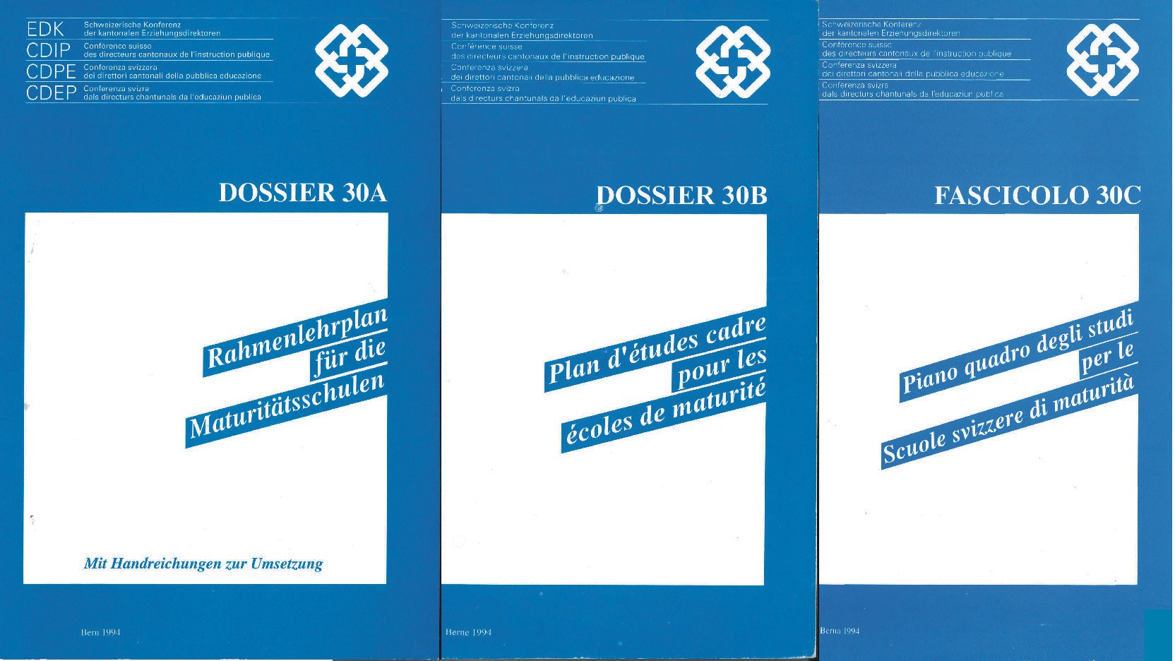 Cover des Rahmenlehrplans für die Maturitätsschulen in deutscher, französischer und italienischer Sprache
